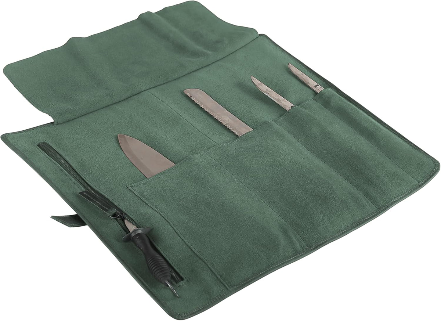 Leather Knife Roll Bag for Chefs – 17.5” x 17.5” Professional Chef Knife Storage Organizer, Portable Culinary Knife Case, Travel Knife Roll for Kitchen, BBQ & Catering