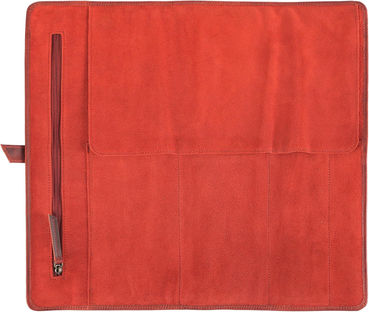 Leather Knife Roll Bag for Chefs – 17.5” x 17.5” Professional Chef Knife Storage Organizer, Portable Culinary Knife Case, Travel Knife Roll for Kitchen, BBQ & Catering