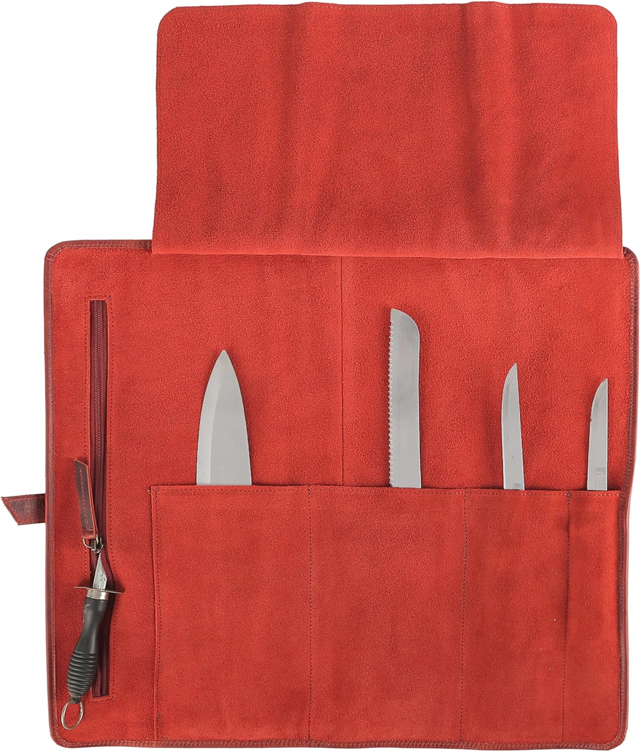Leather Knife Roll Bag for Chefs – 17.5” x 17.5” Professional Chef Knife Storage Organizer, Portable Culinary Knife Case, Travel Knife Roll for Kitchen, BBQ & Catering
