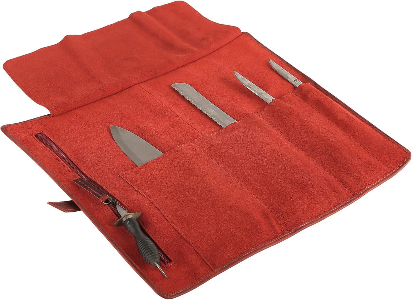 Leather Knife Roll Bag for Chefs – 17.5” x 17.5” Professional Chef Knife Storage Organizer, Portable Culinary Knife Case, Travel Knife Roll for Kitchen, BBQ & Catering