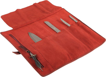 Leather Knife Roll Bag for Chefs – 17.5” x 17.5” Professional Chef Knife Storage Organizer, Portable Culinary Knife Case, Travel Knife Roll for Kitchen, BBQ & Catering