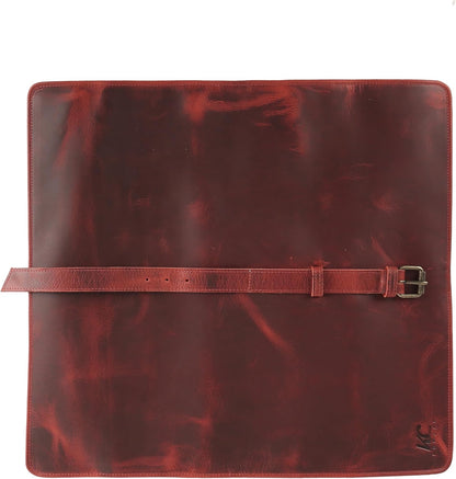 Leather Knife Roll Bag for Chefs – 17.5” x 17.5” Professional Chef Knife Storage Organizer, Portable Culinary Knife Case, Travel Knife Roll for Kitchen, BBQ & Catering