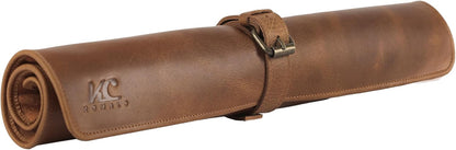 Leather Knife Roll Bag for Chefs – 17.5” x 17.5” Professional Chef Knife Storage Organizer, Portable Culinary Knife Case, Travel Knife Roll for Kitchen, BBQ & Catering
