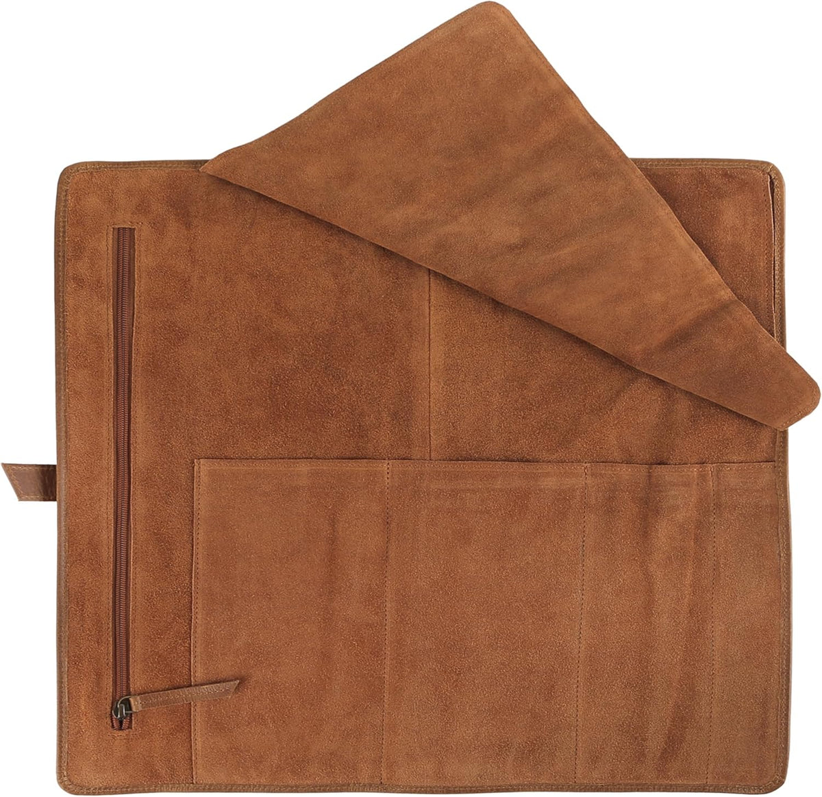 Leather Knife Roll Bag for Chefs – 17.5” x 17.5” Professional Chef Knife Storage Organizer, Portable Culinary Knife Case, Travel Knife Roll for Kitchen, BBQ & Catering