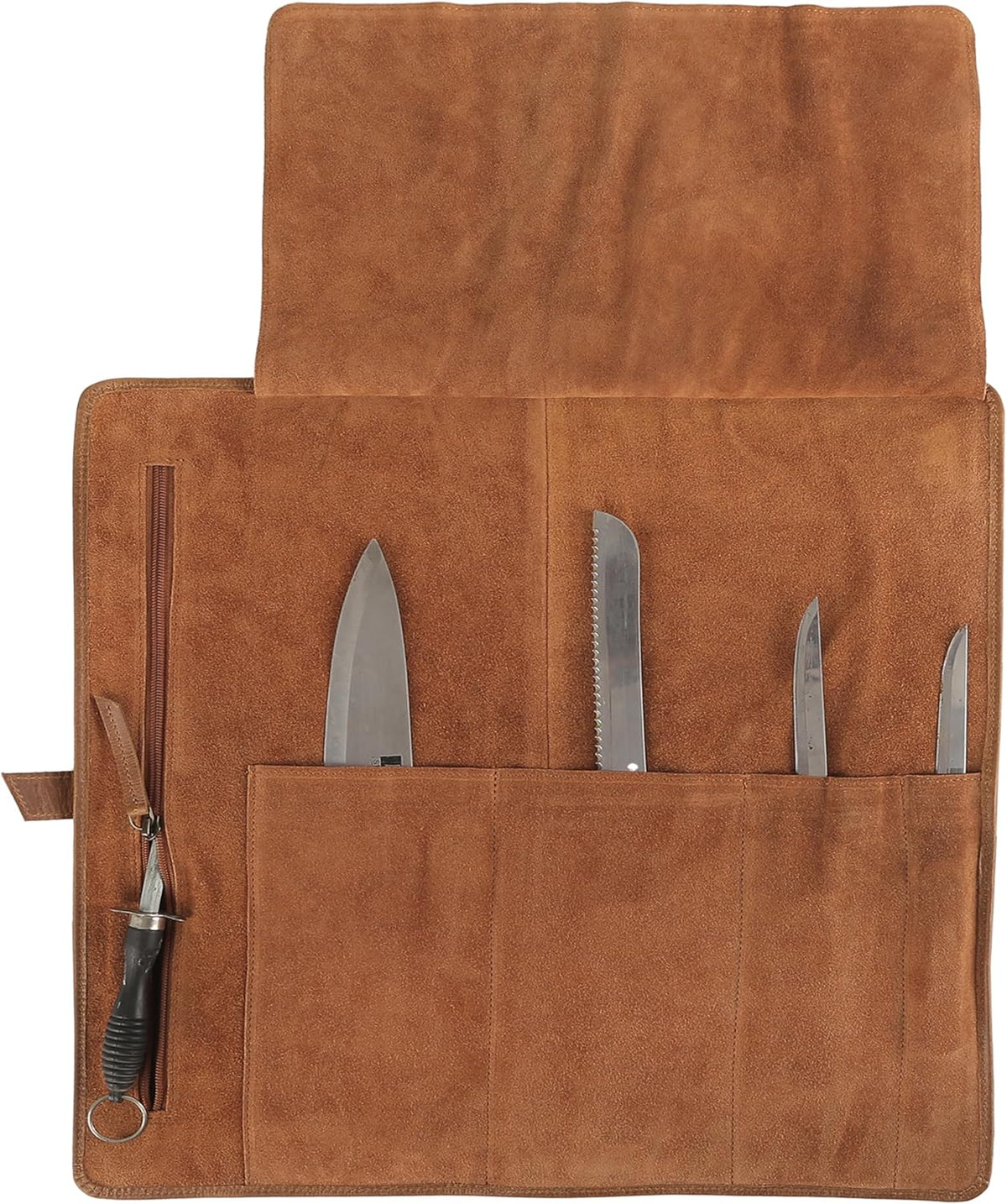 Leather Knife Roll Bag for Chefs – 17.5” x 17.5” Professional Chef Knife Storage Organizer, Portable Culinary Knife Case, Travel Knife Roll for Kitchen, BBQ & Catering