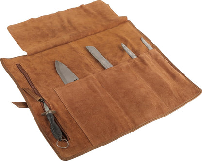 Leather Knife Roll Bag for Chefs – 17.5” x 17.5” Professional Chef Knife Storage Organizer, Portable Culinary Knife Case, Travel Knife Roll for Kitchen, BBQ & Catering