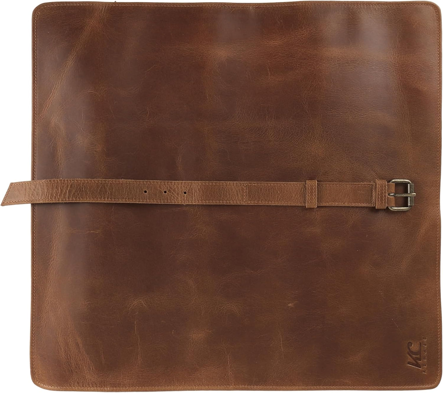 Leather Knife Roll Bag for Chefs – 17.5” x 17.5” Professional Chef Knife Storage Organizer, Portable Culinary Knife Case, Travel Knife Roll for Kitchen, BBQ & Catering