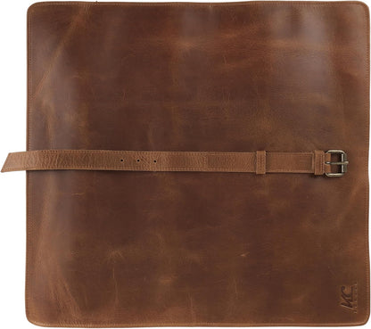 Leather Knife Roll Bag for Chefs – 17.5” x 17.5” Professional Chef Knife Storage Organizer, Portable Culinary Knife Case, Travel Knife Roll for Kitchen, BBQ & Catering