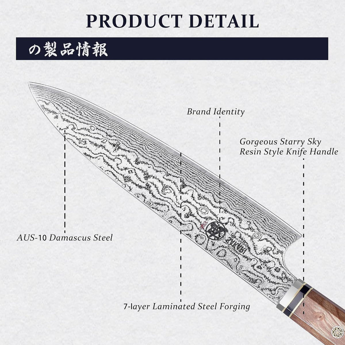 8 Inch Japanese Gyuto Chef Knife AUS-10 Damascus