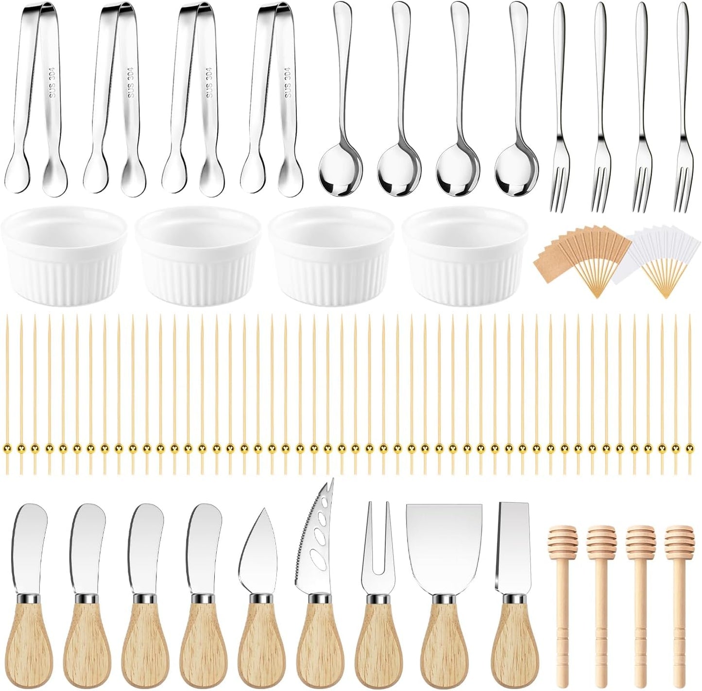 Charcuterie Boards Accessories Charcuterie Utensils 169Pcs Cheese Spreader Knife Set Small Serving Tongs Forks and Spoons Dipping Bowls Honey Dipper Toothpick Flags Cocktail Picks for Appetizers