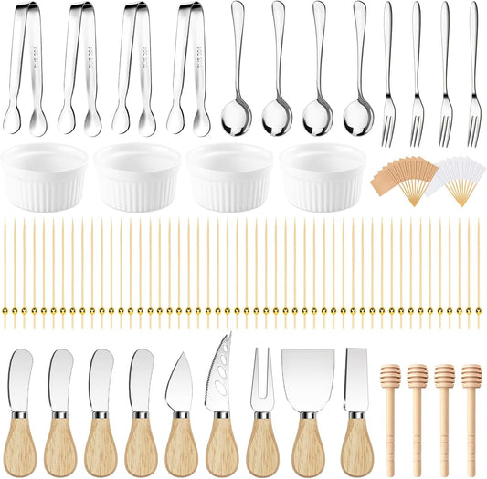 Charcuterie Boards Accessories Charcuterie Utensils 169Pcs Cheese Spreader Knife Set Small Serving Tongs Forks and Spoons Dipping Bowls Honey Dipper Toothpick Flags Cocktail Picks for Appetizers