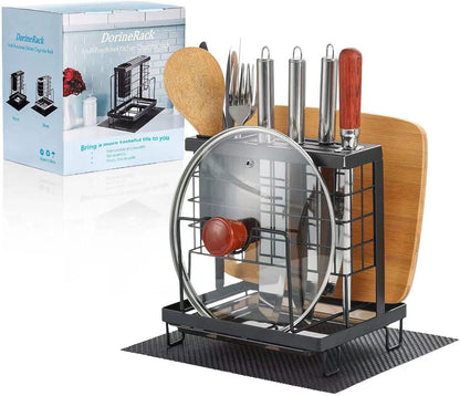 Universal Knife Block Holder, Kitchen Knife Holder Storage Organizer, Kitchen Utensils Holder, Cutting Board Rack, Pot Pan Lid Holder with Non-Slip Pad for Counter, Cabinet (Black)