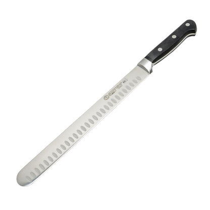 10" Fish/Roast Slicer w/Granton Edge, Triple Riveted, Full Tang Forged Blade