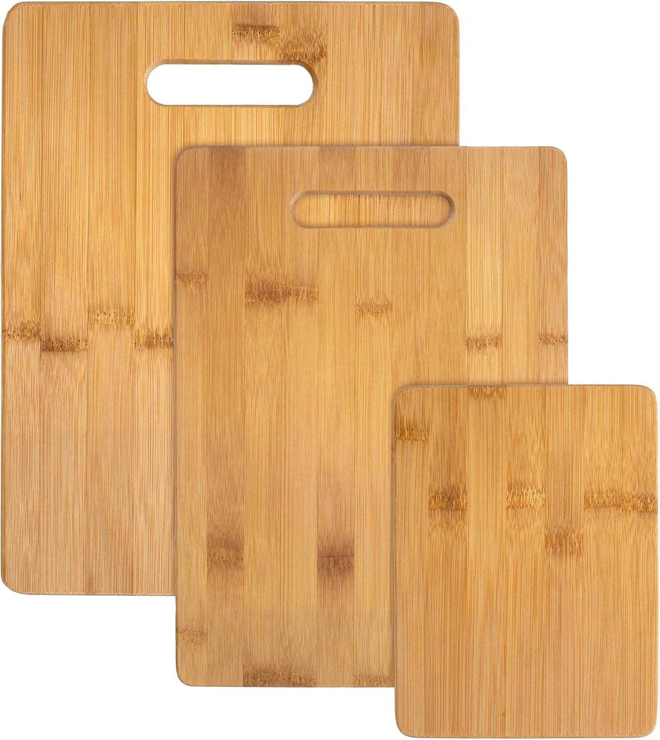 3-Piece Bamboo Cutting Board Set, Wood Cutting Boards for Kitchen, Reversible Chopping Boards in Small, Medium, and Large Sizes