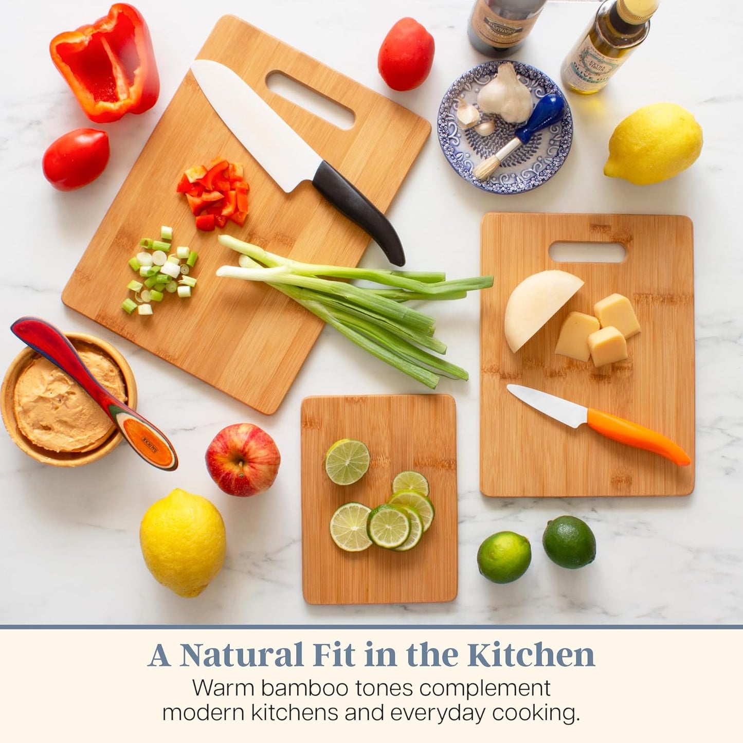 3-Piece Bamboo Cutting Board Set, Wood Cutting Boards for Kitchen, Reversible Chopping Boards in Small, Medium, and Large Sizes