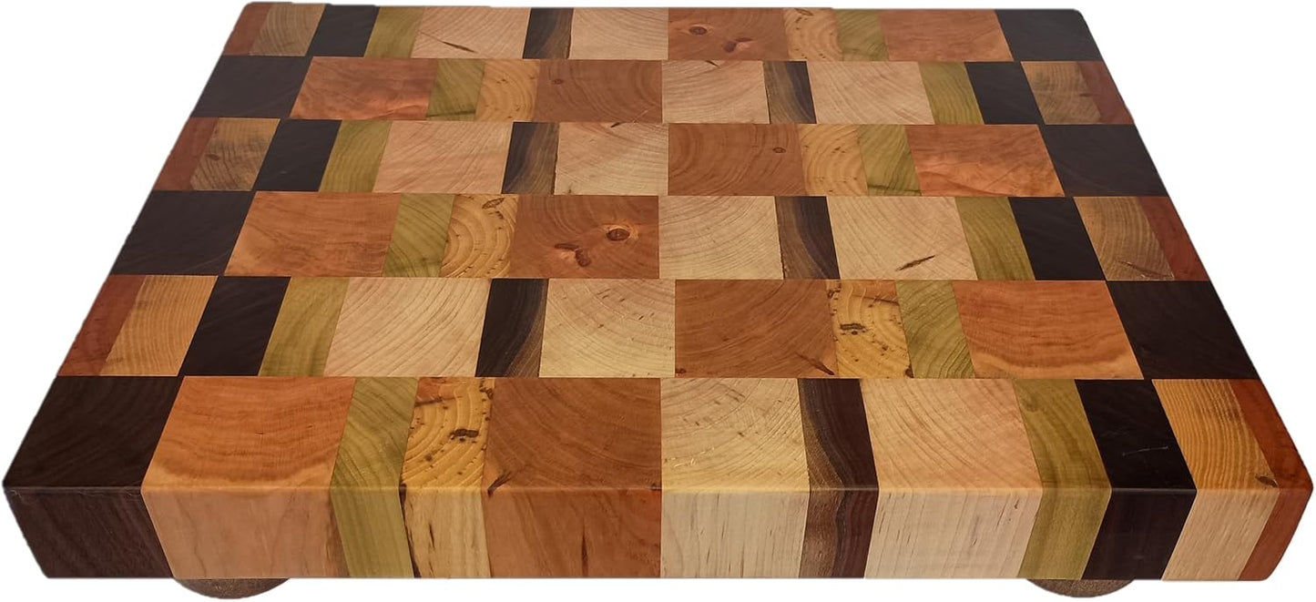 Raised Butcher Block Cutting Board -beautiful gorgeous Cherry Beech Poplar Walnut Maple hardwood-2" thick X 13 1/2" wide X 17 1/2" long Chopping Block Butcher Blocks Cutting Board -End Grain hardwood