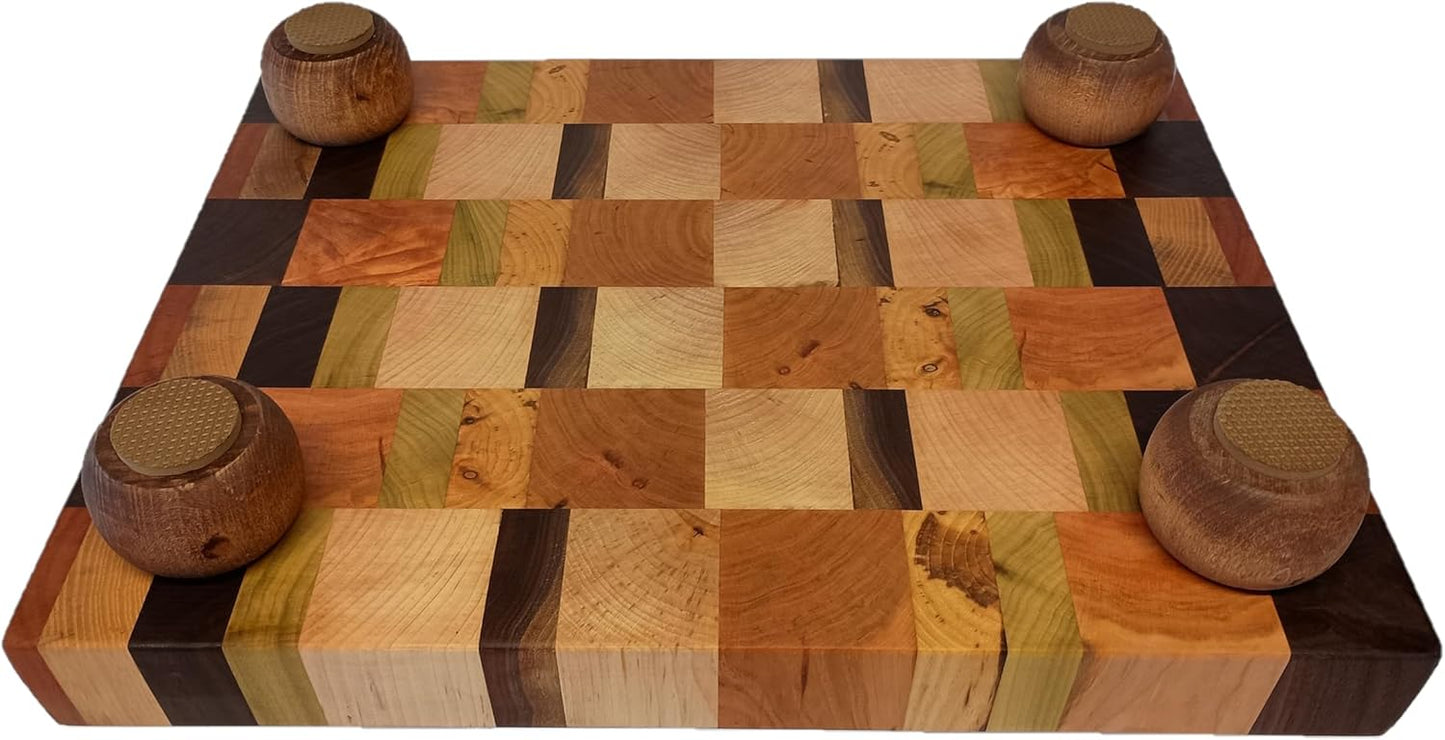 Raised Butcher Block Cutting Board -beautiful gorgeous Cherry Beech Poplar Walnut Maple hardwood-2" thick X 13 1/2" wide X 17 1/2" long Chopping Block Butcher Blocks Cutting Board -End Grain hardwood