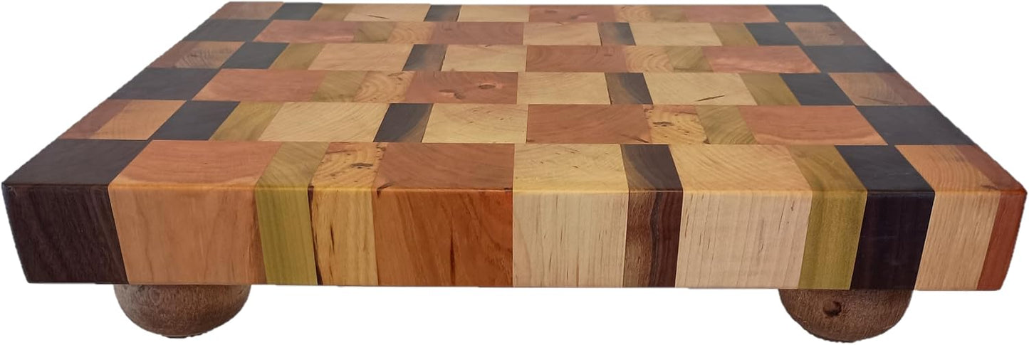 Raised Butcher Block Cutting Board -beautiful gorgeous Cherry Beech Poplar Walnut Maple hardwood-2" thick X 13 1/2" wide X 17 1/2" long Chopping Block Butcher Blocks Cutting Board -End Grain hardwood
