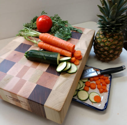 Raised Butcher Block Cutting Board -beautiful gorgeous Cherry Beech Poplar Walnut Maple hardwood-2" thick X 13 1/2" wide X 17 1/2" long Chopping Block Butcher Blocks Cutting Board -End Grain hardwood