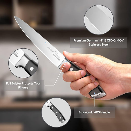 5.5 Inch Kitchen Utility Knife, German High Carbon Stainless Steel | Razor Sharp Full Tang Forged Meat Trimming & Sandwich Knife, Prep Knife & Small Chef Knife for Fruits, Cheese, Veggies, Herbs
