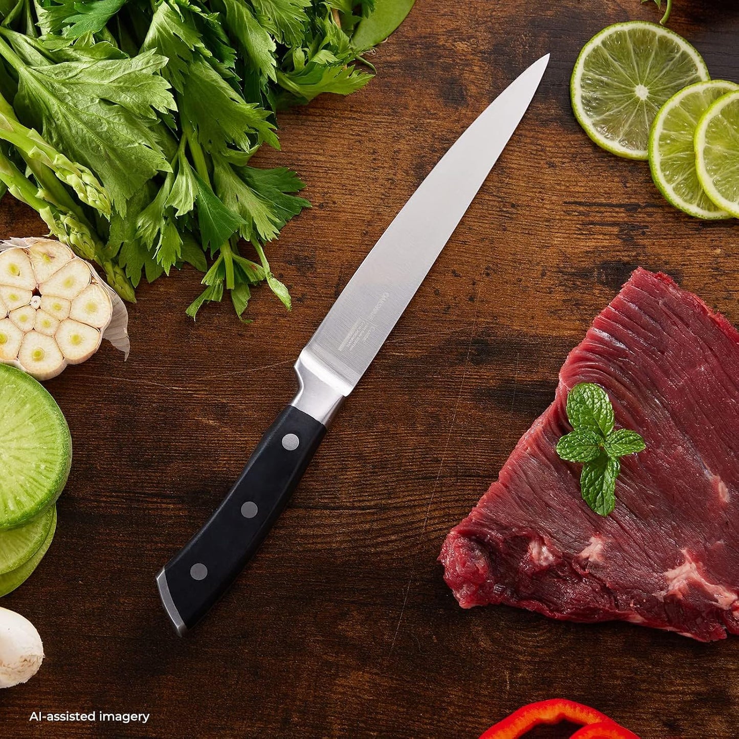 5.5 Inch Kitchen Utility Knife, German High Carbon Stainless Steel | Razor Sharp Full Tang Forged Meat Trimming & Sandwich Knife, Prep Knife & Small Chef Knife for Fruits, Cheese, Veggies, Herbs