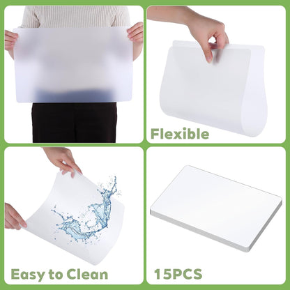 15 Pcs Flexible Plastic Cutting Mats, 17 x 11 Inch Clear Plastic Cutting Board Mats Wipeable Frosted Placemats for Kitchen, Cooking, Table, Writing