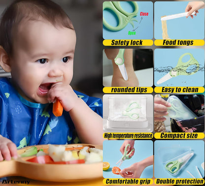 Baby Food Scissors with Travel Case and Tongs, Kids Scissors with Lock (A) | Fully Detachable Ceramic Blade Kids Food Scissors, Kitchen scissors for food, Ideal for Pizza, Meats, Noodles, Vegetables.