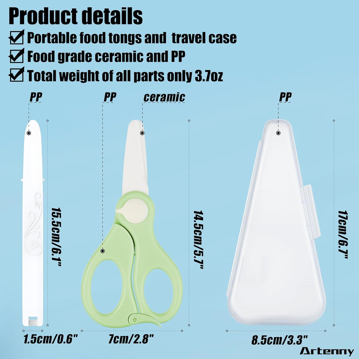 Baby Food Scissors with Travel Case and Tongs, Kids Scissors with Lock (A) | Fully Detachable Ceramic Blade Kids Food Scissors, Kitchen scissors for food, Ideal for Pizza, Meats, Noodles, Vegetables.