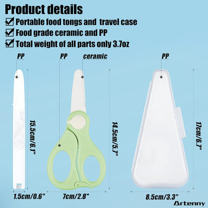 Baby Food Scissors with Travel Case and Tongs, Kids Scissors with Lock (A) | Fully Detachable Ceramic Blade Kids Food Scissors, Kitchen scissors for food, Ideal for Pizza, Meats, Noodles, Vegetables.