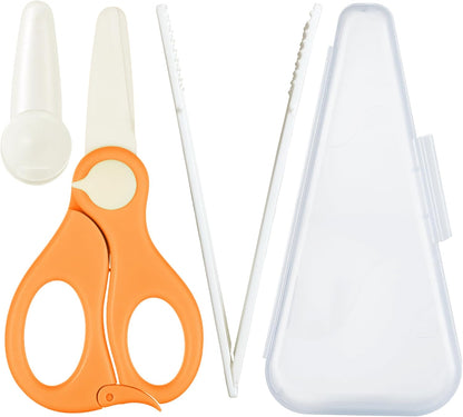 Baby Food Scissors with Travel Case and Tongs, Kids Scissors with Lock (A) | Fully Detachable Ceramic Blade Kids Food Scissors, Kitchen scissors for food, Ideal for Pizza, Meats, Noodles, Vegetables.