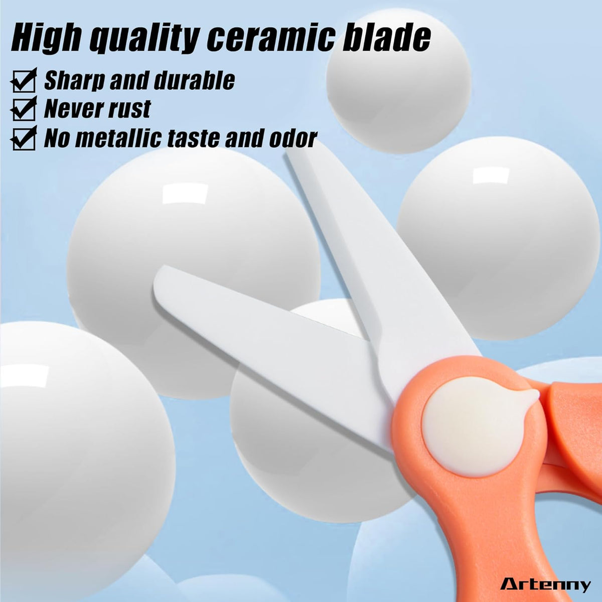 Baby Food Scissors with Travel Case and Tongs, Kids Scissors with Lock (A) | Fully Detachable Ceramic Blade Kids Food Scissors, Kitchen scissors for food, Ideal for Pizza, Meats, Noodles, Vegetables.