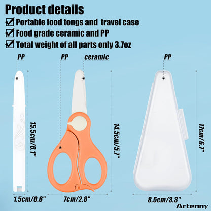 Baby Food Scissors with Travel Case and Tongs, Kids Scissors with Lock (A) | Fully Detachable Ceramic Blade Kids Food Scissors, Kitchen scissors for food, Ideal for Pizza, Meats, Noodles, Vegetables.