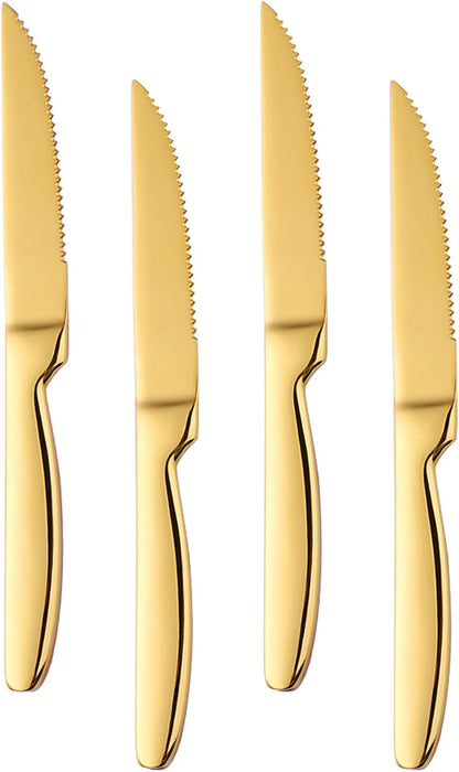 Steak Knife Set, 4-Piece Serrated Black Steak Cutlery Steak Knife, Stainless Steel Steak Cutlery Knife for Home, Restaurant, Hotel, 22cm