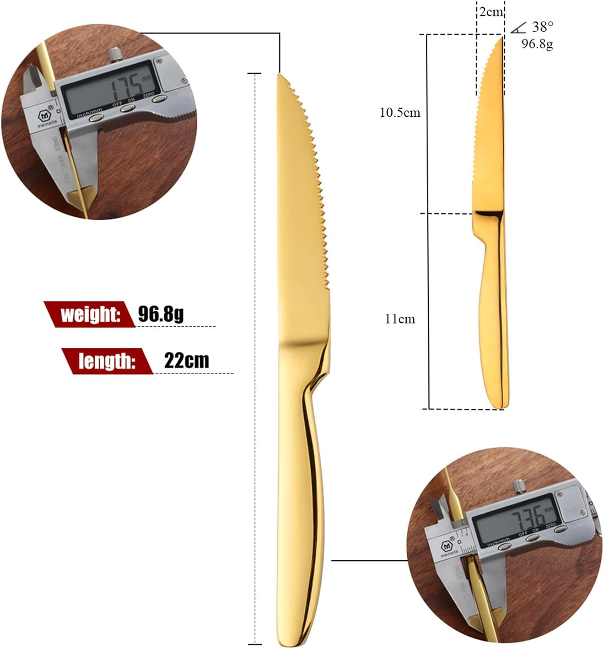 Steak Knife Set, 4-Piece Serrated Black Steak Cutlery Steak Knife, Stainless Steel Steak Cutlery Knife for Home, Restaurant, Hotel, 22cm