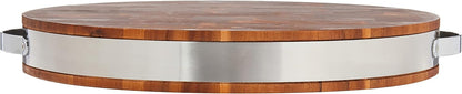 Brown Extra Thick Acacia Hardwood End Grain Round Cutting Board wIith Stainless Steel Band | Butcher Block | Wood Chopping Board | Carving Board | Cahrcuterie Board - 15" (Round) x 2"