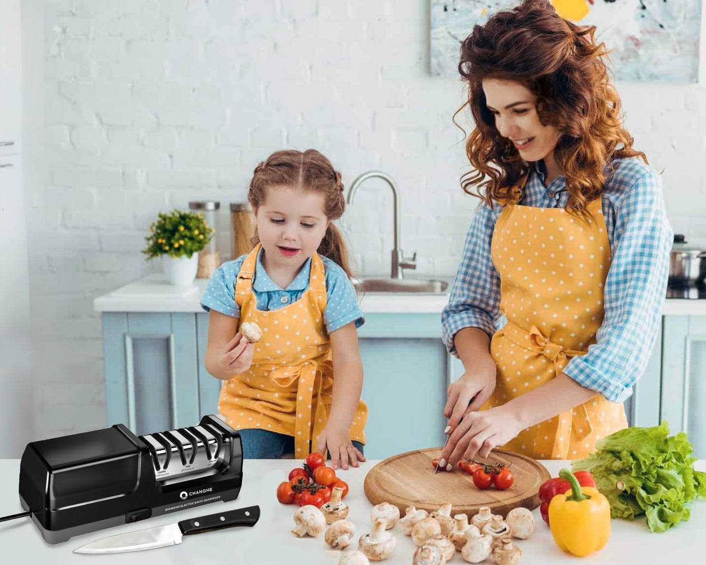 Electric Knife Sharpener 3 Stage - 100% Diamond Abrasives with 15°Precision Angle Guide, for Sharpening and Polishing Steel Kitchen Knives and Ceramic Knives,240 Grit and 600 Grit and 1000 Grit