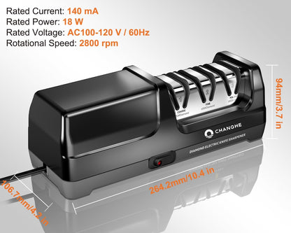 Electric Knife Sharpener 3 Stage - 100% Diamond Abrasives with 15°Precision Angle Guide, for Sharpening and Polishing Steel Kitchen Knives and Ceramic Knives,240 Grit and 600 Grit and 1000 Grit