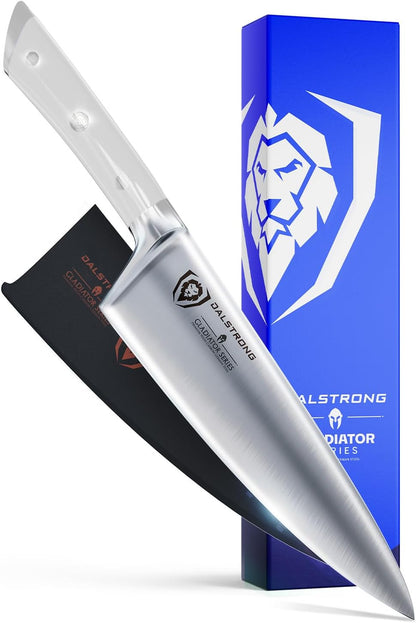 Chef Knife - 8 inch Blade - Gladiator Series - Forged High Carbon German Steel - Razor Sharp Kitchen Knife - Professional Full Tang Knives - Crimson Red Handle ABS - Sheath - NSF Certified