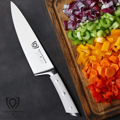 Chef Knife - 8 inch Blade - Gladiator Series - Forged High Carbon German Steel - Razor Sharp Kitchen Knife - Professional Full Tang Knives - Crimson Red Handle ABS - Sheath - NSF Certified