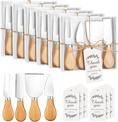 6 Pack Stainless Steel Cheese Knife Set, Baby Shower Game Gifts for Winners, Cheese Knife Gift Set with Thank You Card and Gift Box for Wedding Guests Favors Baby Shower Housewarming Party