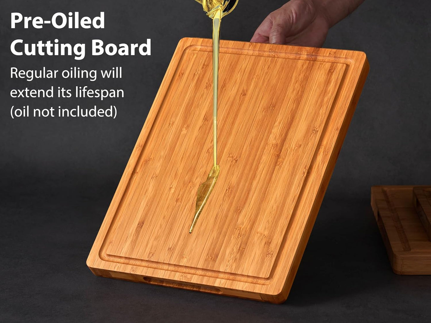 Bamboo Wood Cutting Board for Kitchen, 1" Thick Butcher Block, Cheese Charcuterie Board, with Side Handles and Juice Grooves, 16x11"