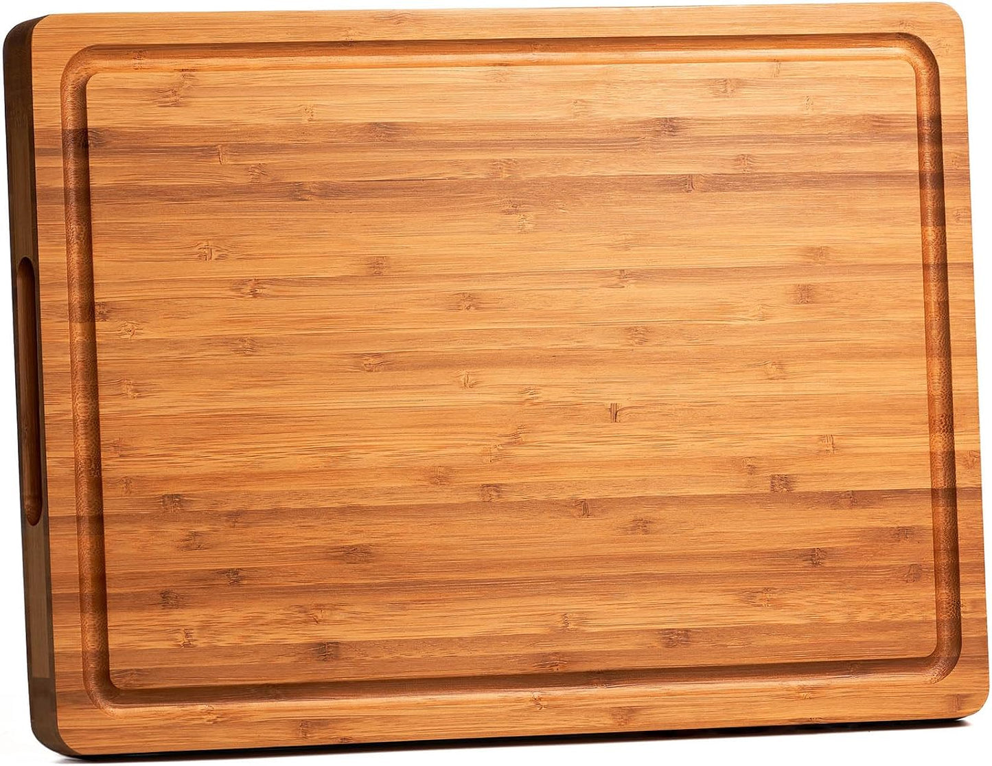 Bamboo Wood Cutting Board for Kitchen, 1" Thick Butcher Block, Cheese Charcuterie Board, with Side Handles and Juice Grooves, 16x11"