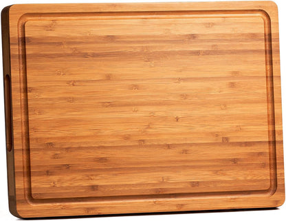 Bamboo Wood Cutting Board for Kitchen, 1" Thick Butcher Block, Cheese Charcuterie Board, with Side Handles and Juice Grooves, 16x11"