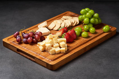 Bamboo Wood Cutting Board for Kitchen, 1" Thick Butcher Block, Cheese Charcuterie Board, with Side Handles and Juice Grooves, 16x11"