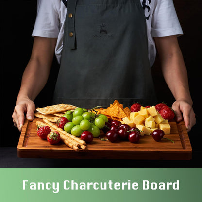 Bamboo Wood Cutting Board for Kitchen, 1" Thick Butcher Block, Cheese Charcuterie Board, with Side Handles and Juice Grooves, 16x11"
