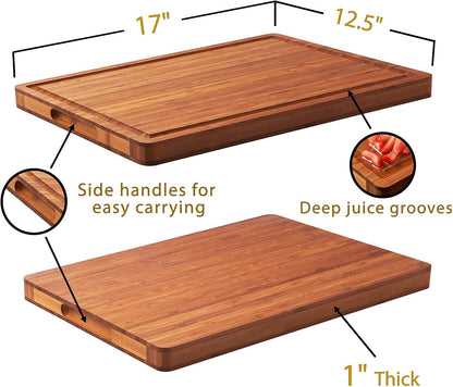 Bamboo Wood Cutting Board for Kitchen, 1" Thick Butcher Block, Cheese Charcuterie Board, with Side Handles and Juice Grooves, 16x11"