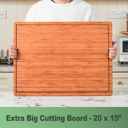 Bamboo Wood Cutting Board for Kitchen, 1" Thick Butcher Block, Cheese Charcuterie Board, with Side Handles and Juice Grooves, 16x11"