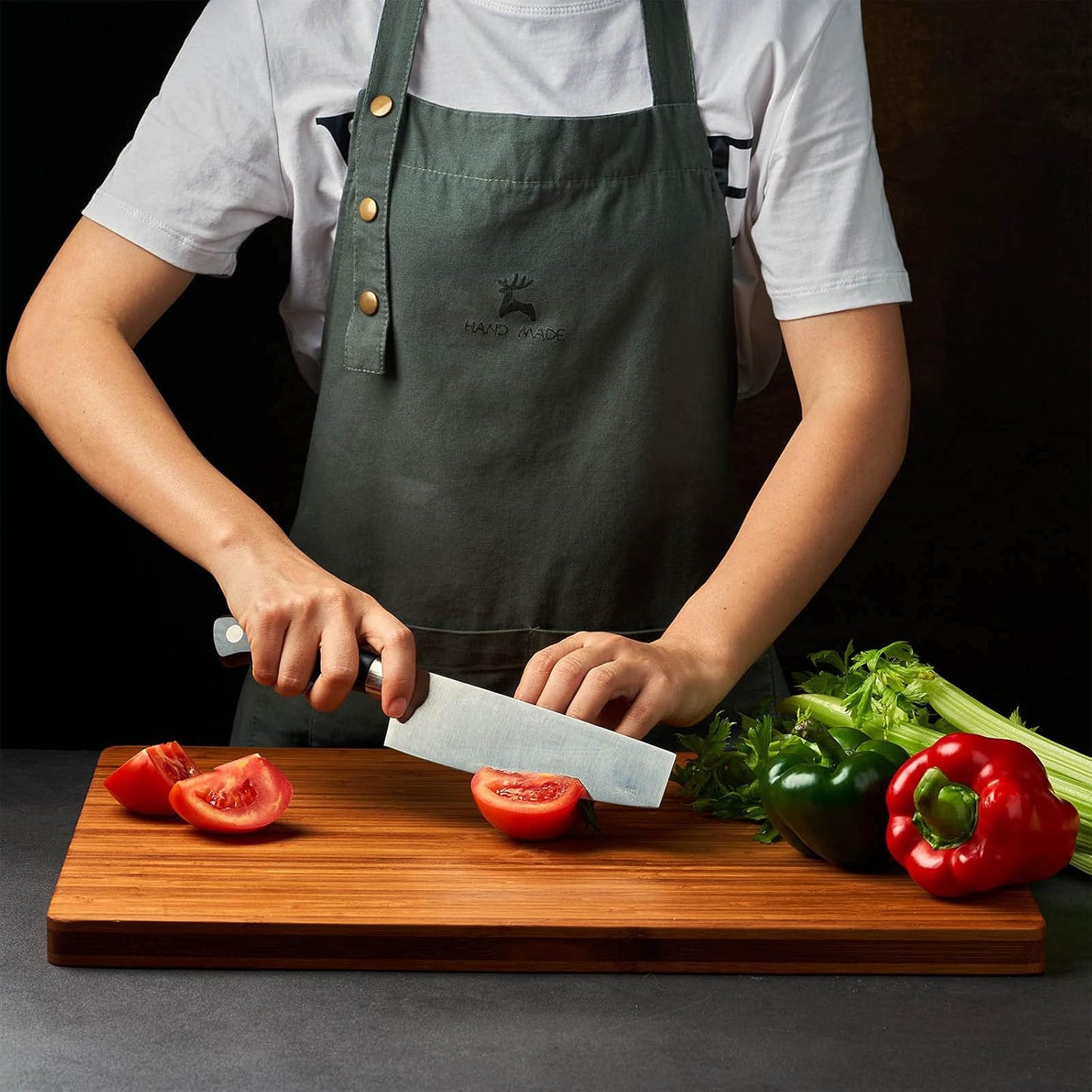Bamboo Wood Cutting Board for Kitchen, 1" Thick Butcher Block, Cheese Charcuterie Board, with Side Handles and Juice Grooves, 16x11"