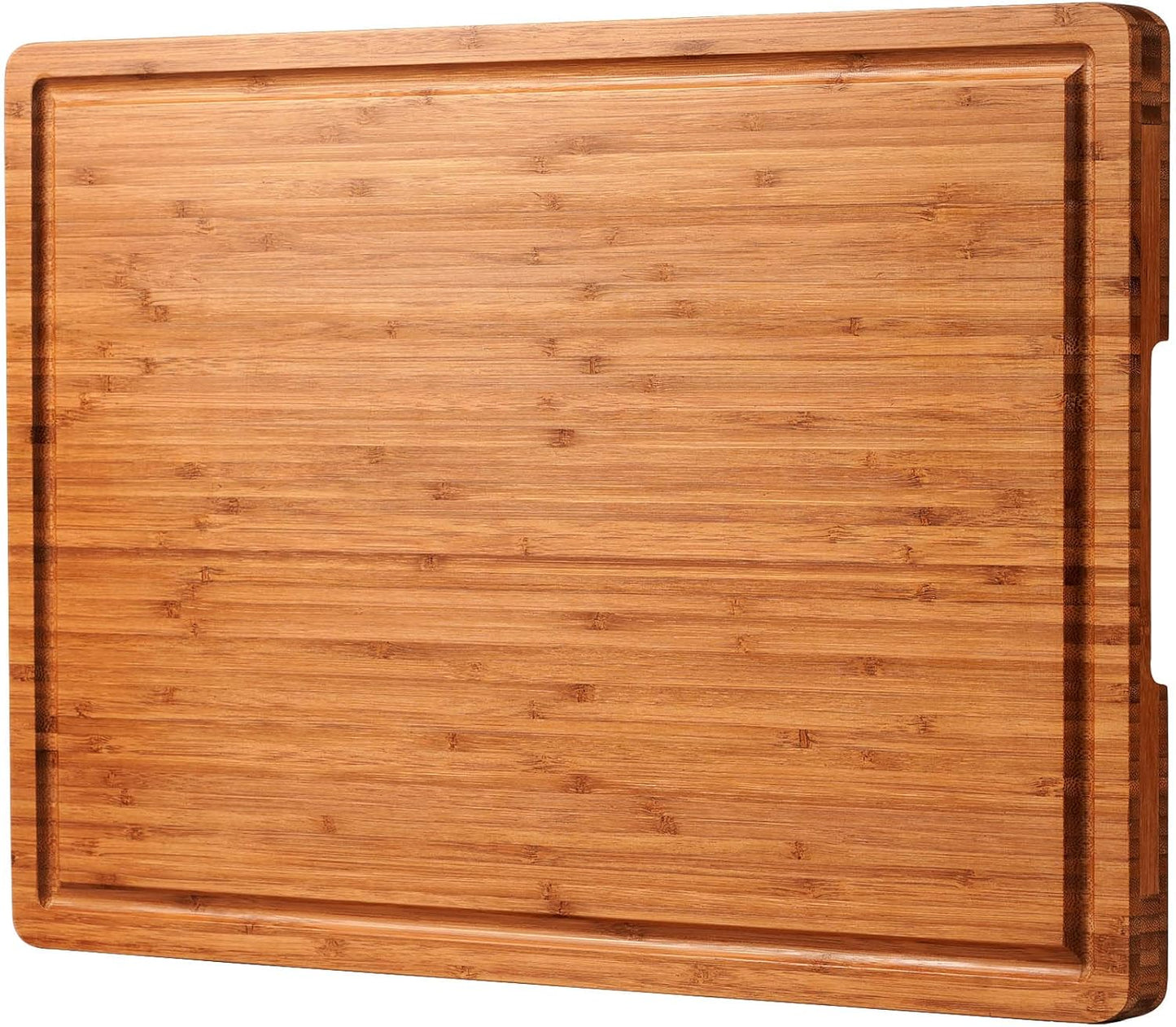 Bamboo Wood Cutting Board for Kitchen, 1" Thick Butcher Block, Cheese Charcuterie Board, with Side Handles and Juice Grooves, 16x11"