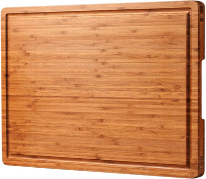 Bamboo Wood Cutting Board for Kitchen, 1" Thick Butcher Block, Cheese Charcuterie Board, with Side Handles and Juice Grooves, 16x11"